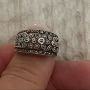 Vintage Sterling Silver Impressive Tread Ring With Marcasite size 7